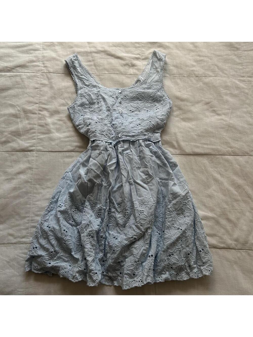 Baby Blue Floral Eyelet Embroidered Sundress Scalloped Lace A Line Japan